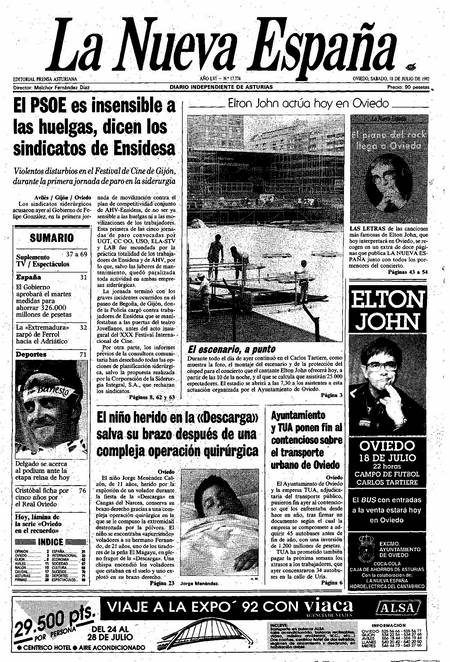 Portada Sábado 18 de  de 1992