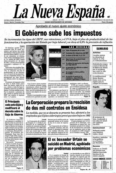 Portada Miércoles 22 de  de 1992