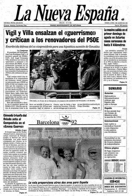 Portada Lunes 3 de  de 1992
