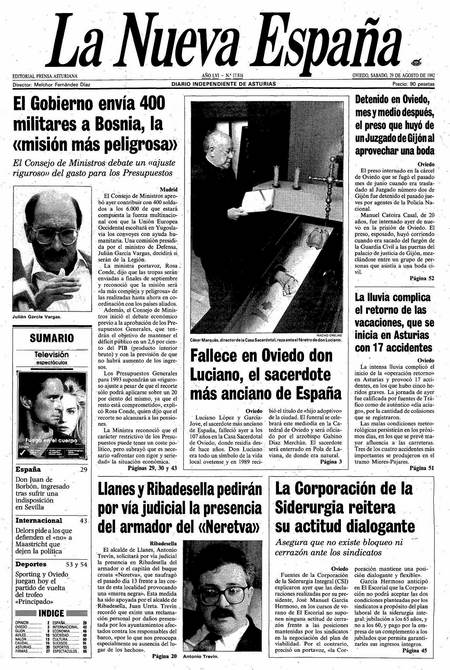 Portada Sábado 29 de  de 1992