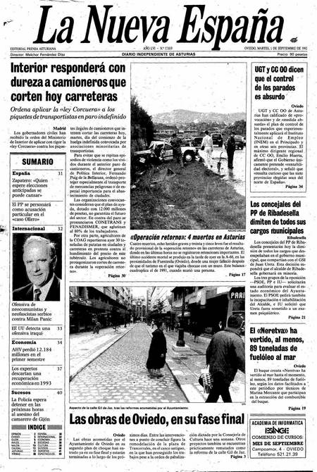 Portada Martes 1 de  de 1992