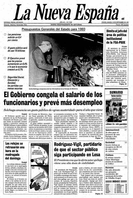 Portada Sábado 26 de  de 1992
