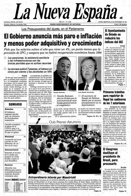 Portada Miércoles 30 de  de 1992