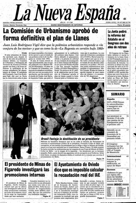 Portada Jueves 1 de Octubre de 1992