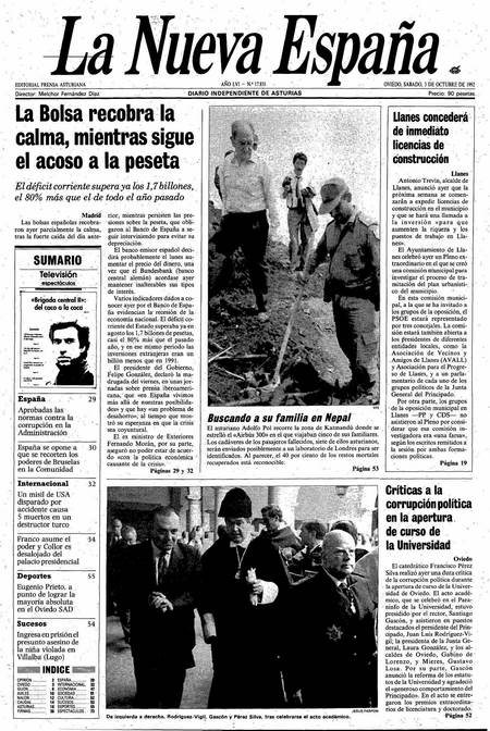 Portada Sábado 3 de Octubre de 1992