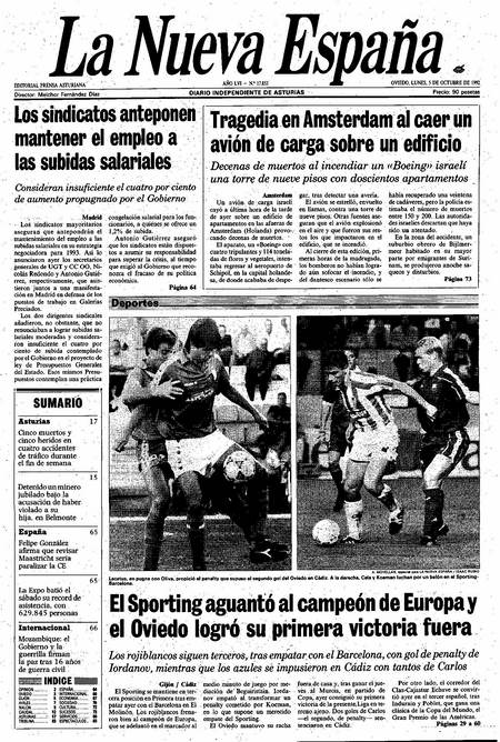 Portada Lunes 5 de Octubre de 1992