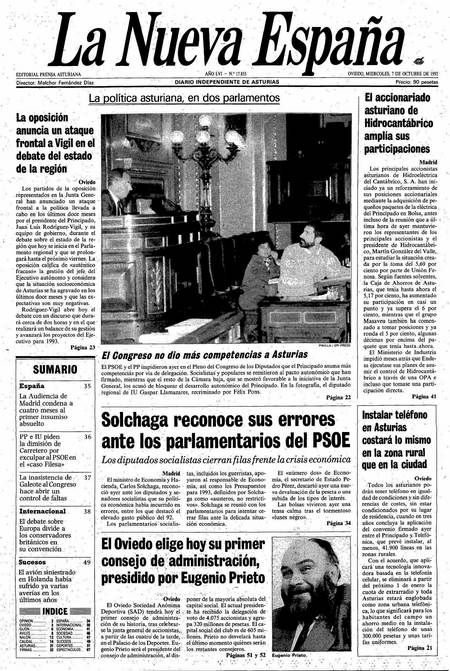 Portada Miércoles 7 de Octubre de 1992