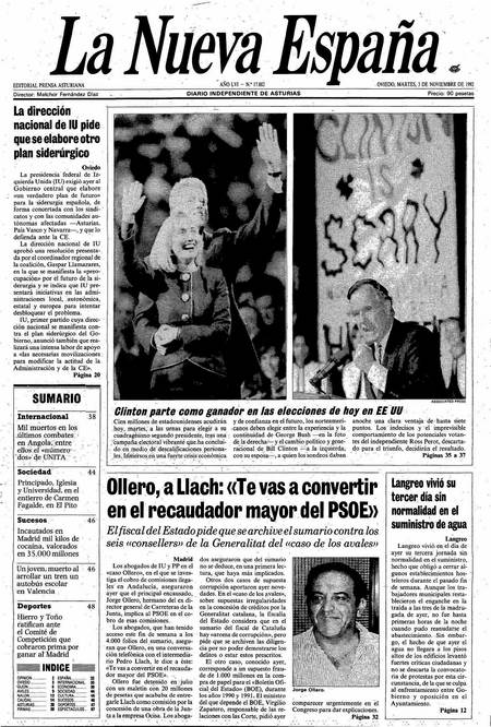 Portada Martes 3 de Noviembre de 1992
