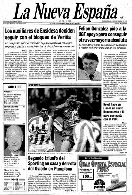Portada Lunes 9 de Noviembre de 1992