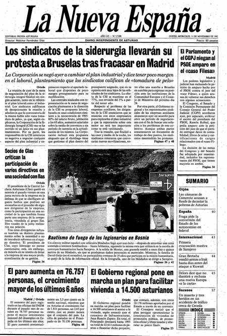 Portada Miércoles 11 de Noviembre de 1992