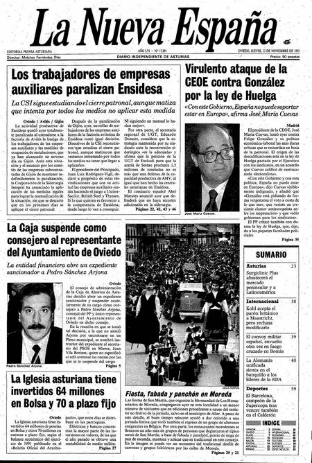 Portada Jueves 12 de Noviembre de 1992