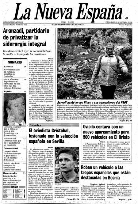 Portada Lunes 16 de Noviembre de 1992