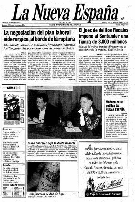 Portada Jueves 24 de Diciembre de 1992