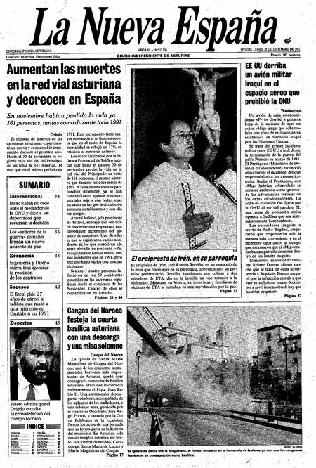 Portada Lunes 28 de Diciembre de 1992