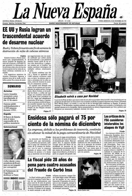 Portada Miércoles 30 de Diciembre de 1992