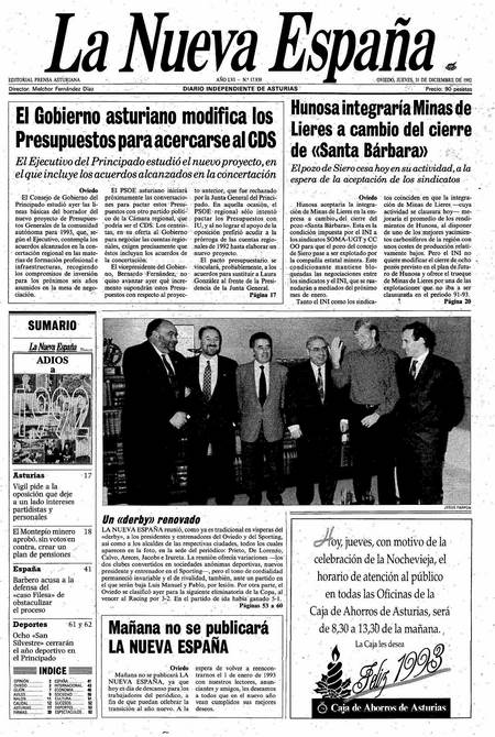 Portada Jueves 31 de Diciembre de 1992