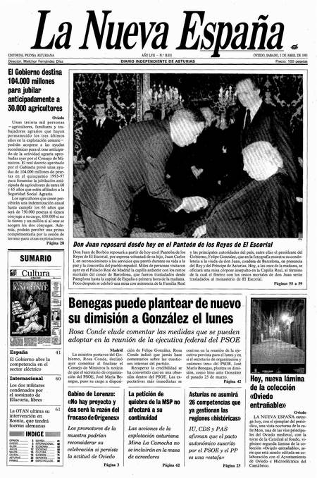 Portada Sábado 3 de  de 1993