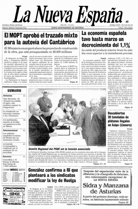 Portada Jueves 1 de  de 1993