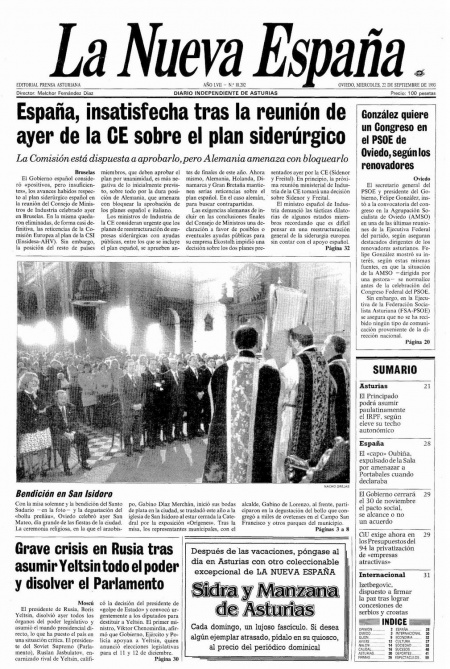 Portada Miércoles 22 de  de 1993