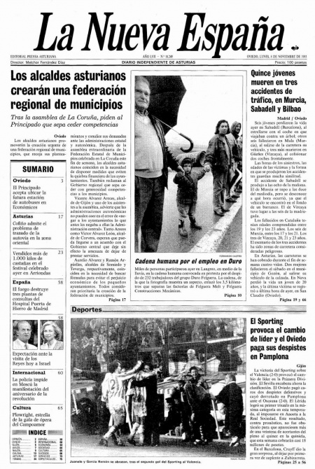 Portada Lunes 8 de Noviembre de 1993