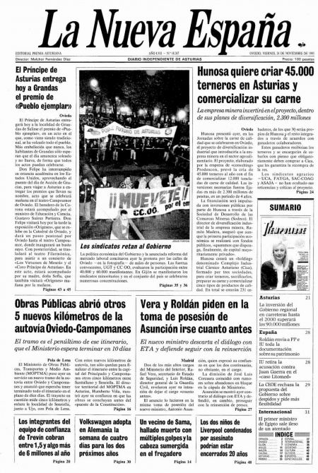 Portada Viernes 26 de Noviembre de 1993