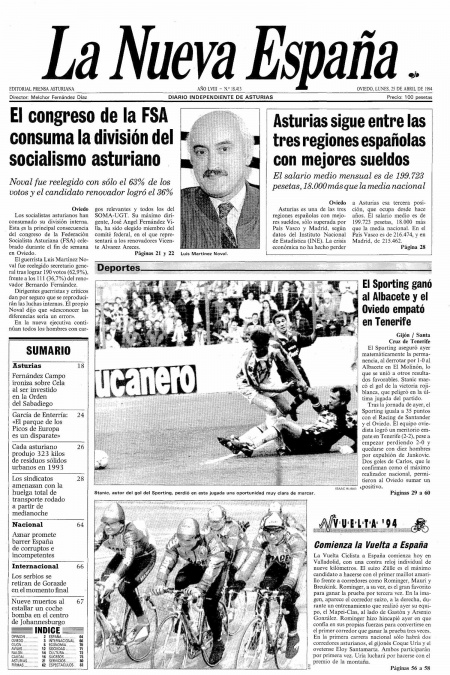 Portada Lunes 25 de  de 1994
