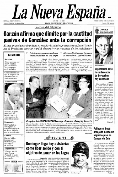 Portada Martes 10 de  de 1994