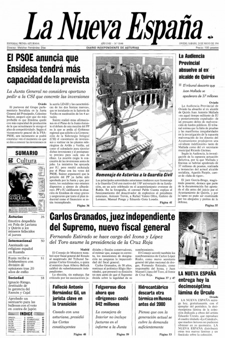 Portada Sábado 28 de  de 1994