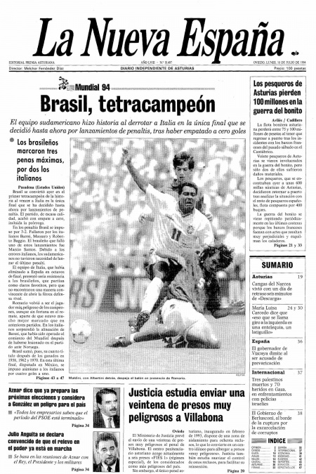 Portada Lunes 18 de  de 1994