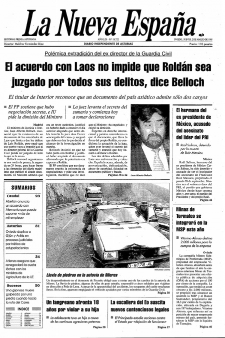 Portada Jueves 2 de  de 1995