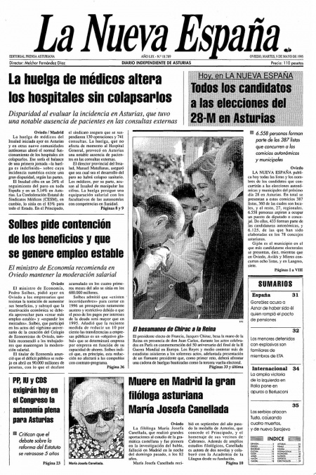 Portada Martes 9 de  de 1995