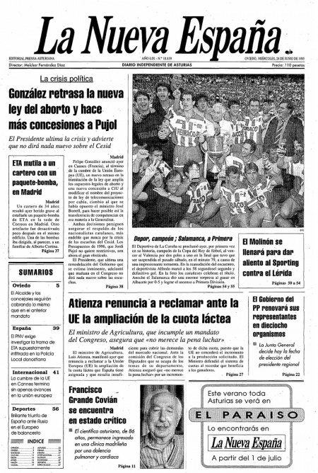 Portada Miércoles 28 de  de 1995