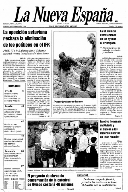 Portada Miércoles 11 de Octubre de 1995