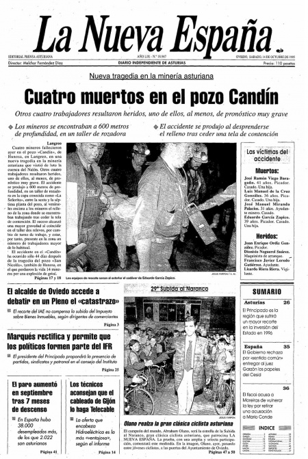 Portada Sábado 14 de Octubre de 1995