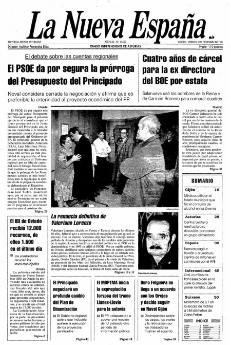 Portada Viernes 8 de Diciembre de 1995