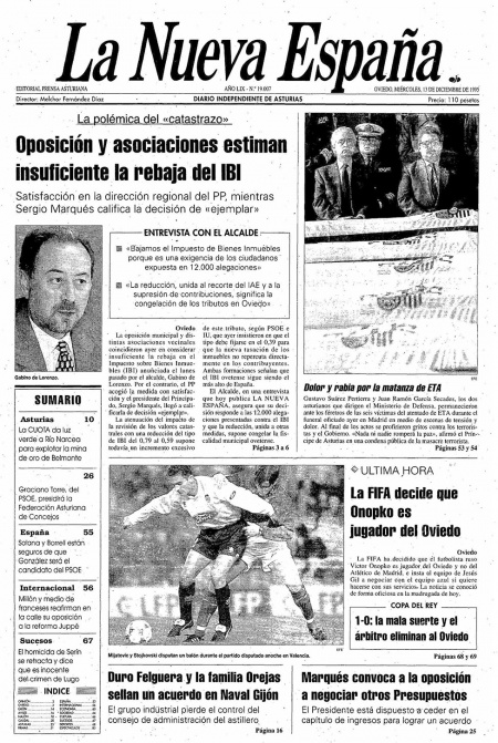 Portada Miércoles 13 de Diciembre de 1995