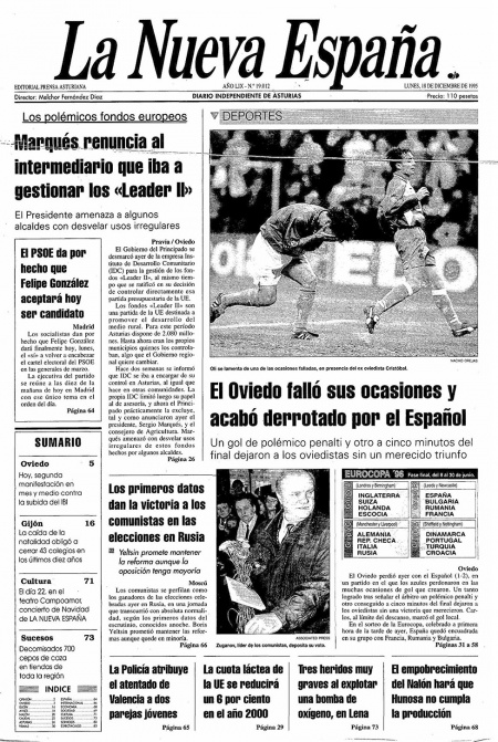 Portada Lunes 18 de Diciembre de 1995