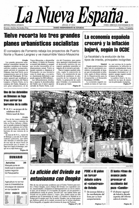 Portada Miércoles 20 de Diciembre de 1995