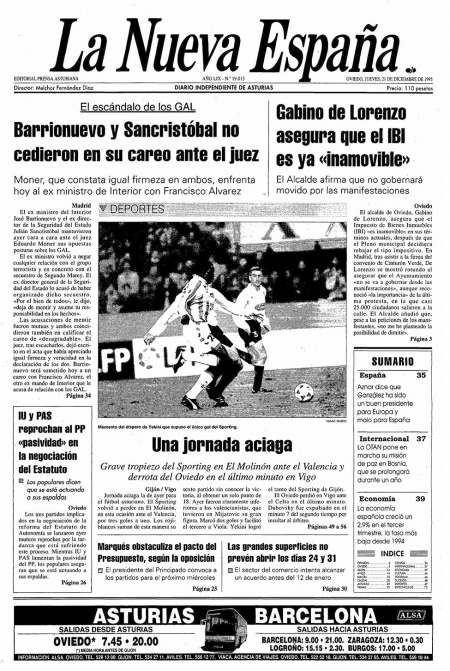 Portada Jueves 21 de Diciembre de 1995