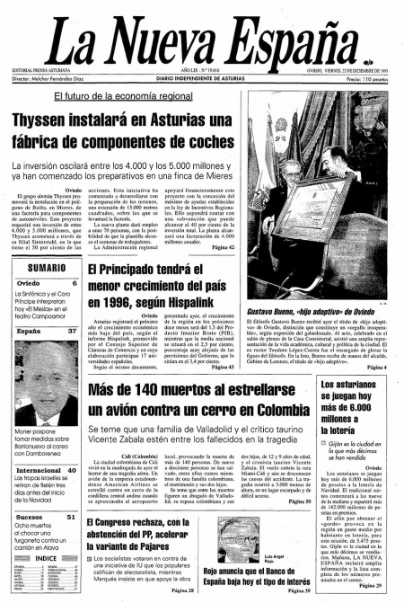 Portada Viernes 22 de Diciembre de 1995