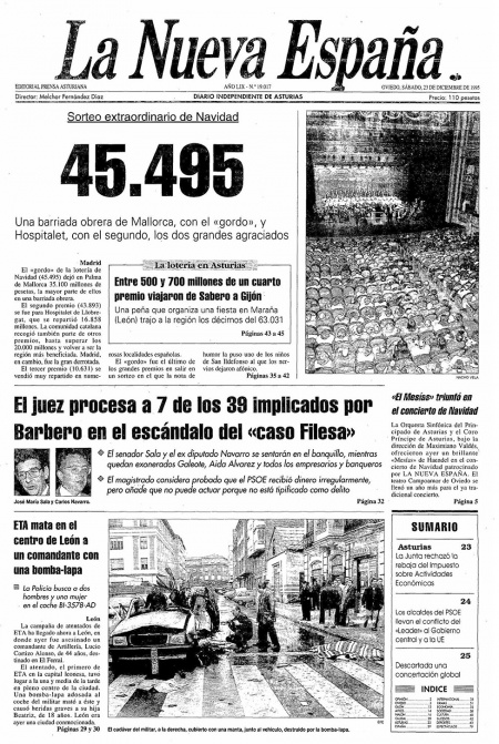 Portada Sábado 23 de Diciembre de 1995