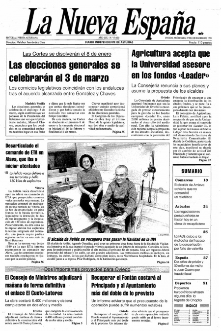 Portada Miércoles 27 de Diciembre de 1995
