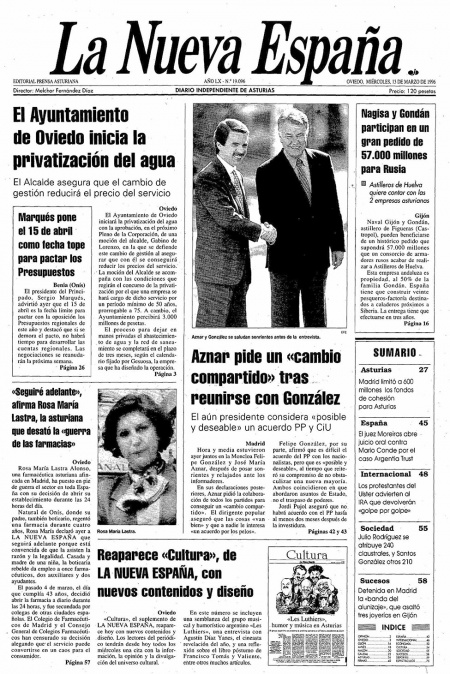 Portada Miércoles 13 de  de 1996