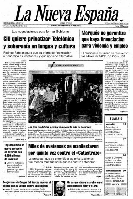 Portada Martes 16 de  de 1996