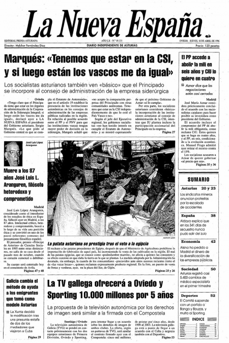 Portada Jueves 18 de  de 1996