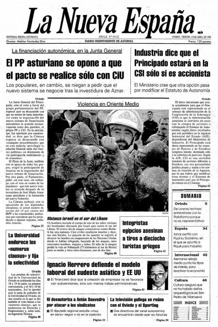 Portada Viernes 19 de  de 1996