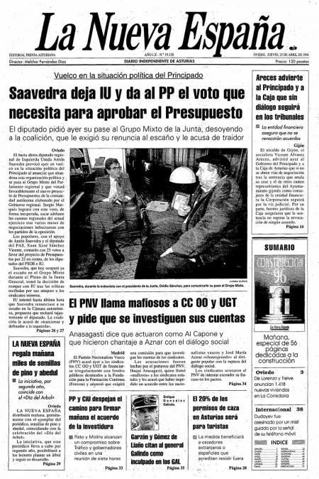 Portada Jueves 25 de  de 1996