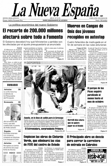 Portada Lunes 3 de  de 1996