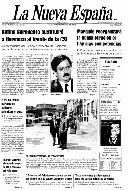 Portada Miércoles 12 de  de 1996