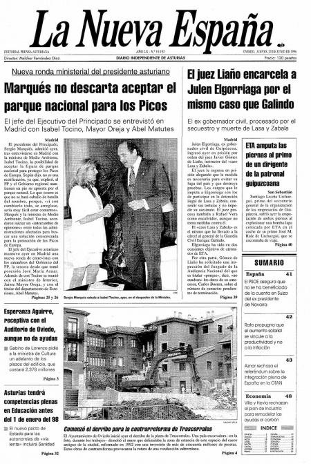 Portada Jueves 20 de  de 1996